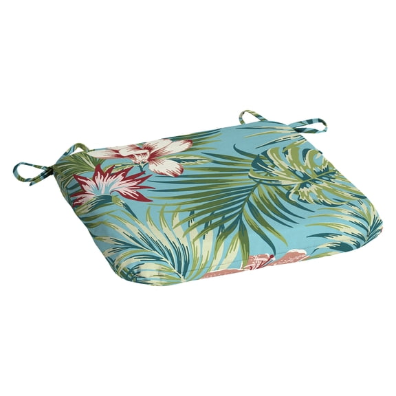 Mainstays 15.5"D x 17"W Turquoise Palm Rectangle Outdoor Seat Pad (1 Pack)