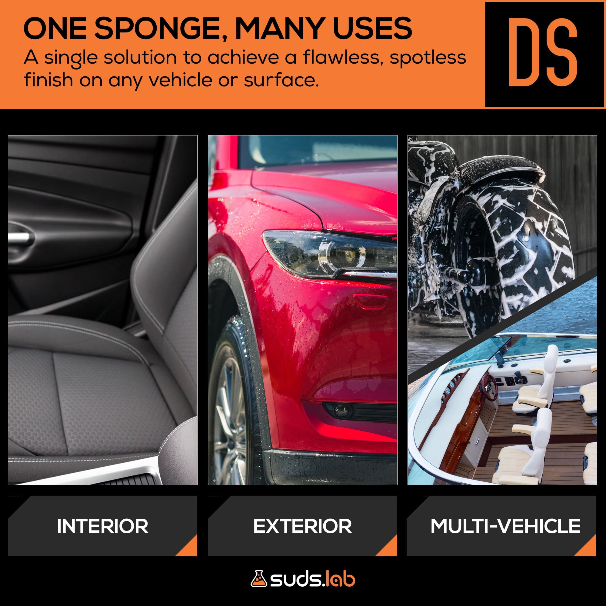 Suds Lab DS Microfiber Detailing Scrub Pad 2 Pack - Car Interior Cleaning & Detailing Microfiber Scrub Pads - Safe On Leather, Vinyl, Plastic, Etc.