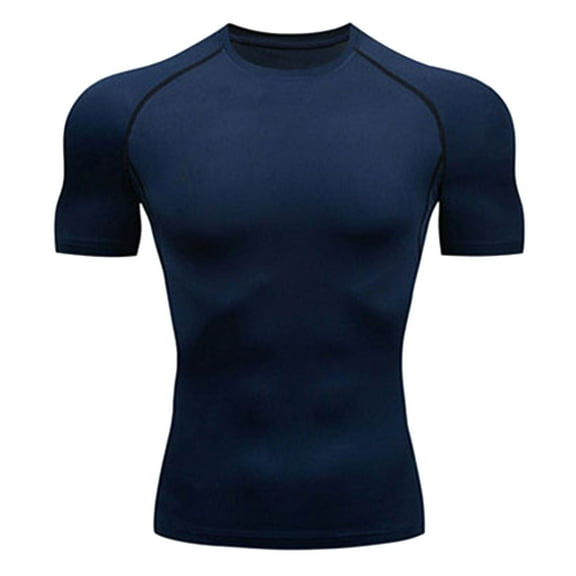 FEIFLY Men's Sports Fitness Short Sleeve T Shirt Tights Outdoor Base Quick Drying Breathable Elastic Running Training Tee Tops Fashionable Men Solid Color T-Shirts