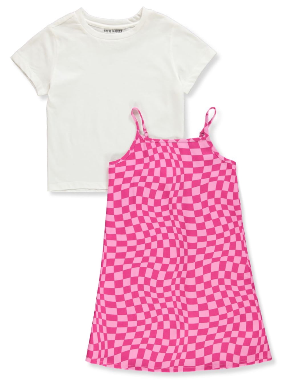 Steve Madden Girls' 2Piece Wave Checker Dress Set Outfit pink/multi