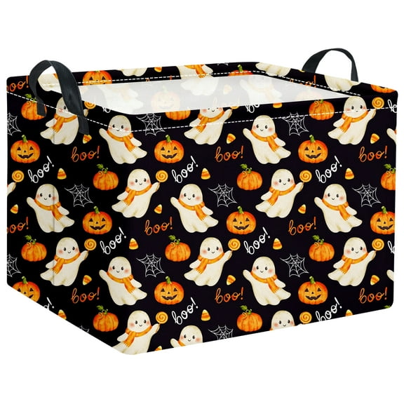 Haomeiliy Rectangular Halloween Basket for Boys and Girls Kids Trick or Treat Pumpkin Basket for Halloween Parties Cute Storage Bin Organizer Box Room Decor(Black Halloween)