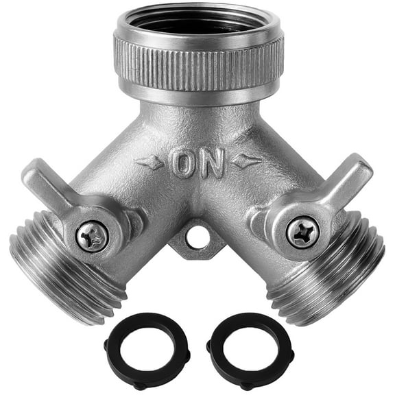 Morvat Heavy Duty Nickel Plated Brass 2 Way Y Splitter, Garden Hose Fittings