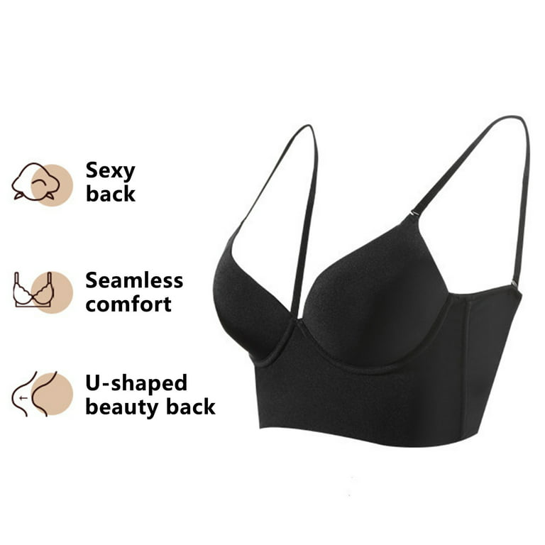 SMOMENT Low Back Bras For Women Sexy Push Up Comfort Deep V Neck