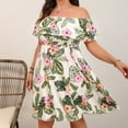 thumbnail image 5 of Plus Size Off Shoulder Dress for Women Summer Floral Ruffle Short Sleeve Casual Flowy Boho Beach Sundress, 5 of 6