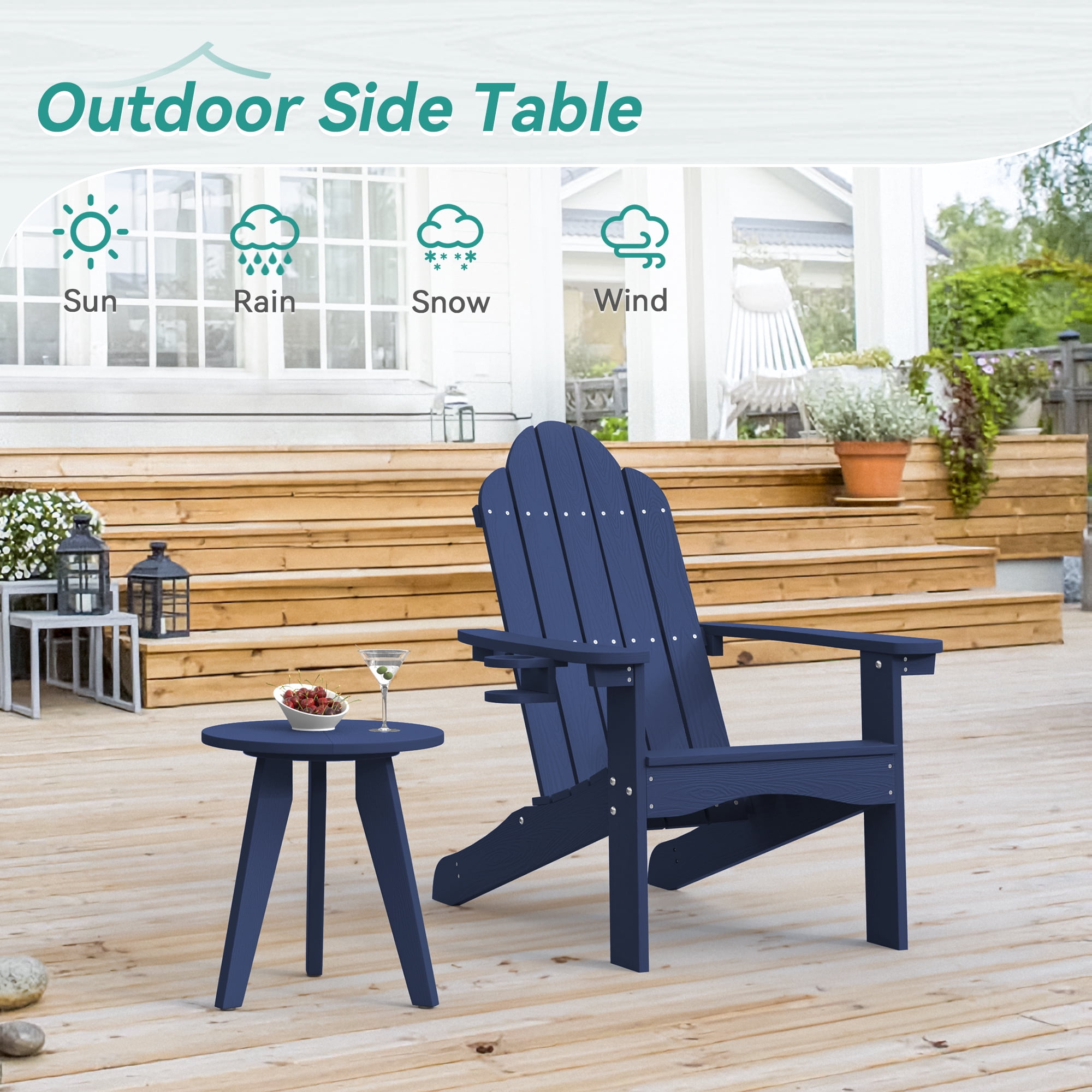Dycanpo Outdoor Side Table for Patio, Small Round End Table Weather-Resistant for Living Room, Bedroom, Navy
