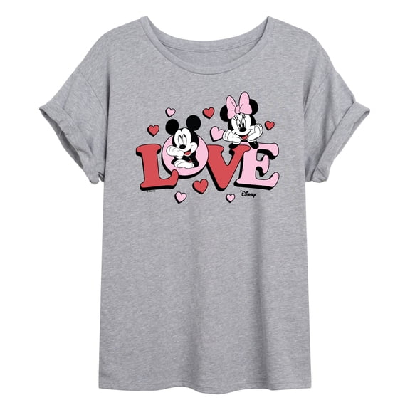 Disney - Love Mickey Minnie - Juniors Oversized Graphic T-Shirt
