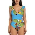 thumbnail image 2 of Yiaed Dinosaur Riding a Motorcycle Print Women's Ruffled One Piece Swimsuit V Neck Swimwear Slimming Monokini for Woman-X-Large, 2 of 8