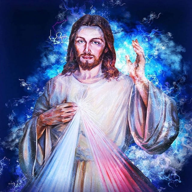Kit de pintura de diamante 5D Jesús, Padre celestial y religioso, bordado de cristal, punto de cruz, obra de arte decorativa de diamante redondo, 14x14 pulgadas