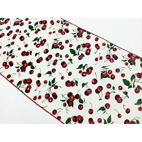 Cotton Print Table Runner Fruits Cherries Allover White