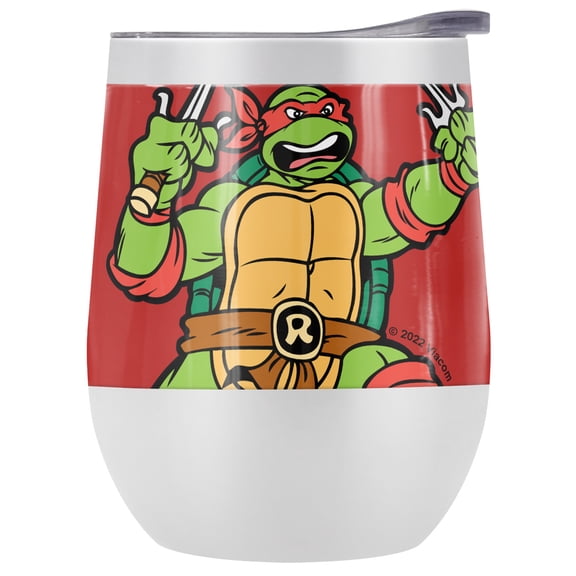 Teenage Mutant Ninja Turtles TMNT Official Raph And Logo 12 oz Stemless Tumbler, Stainless Steel Travel Cup|Lake Tumbler|Insulated with Leak Resistant Slide-Lock Lid