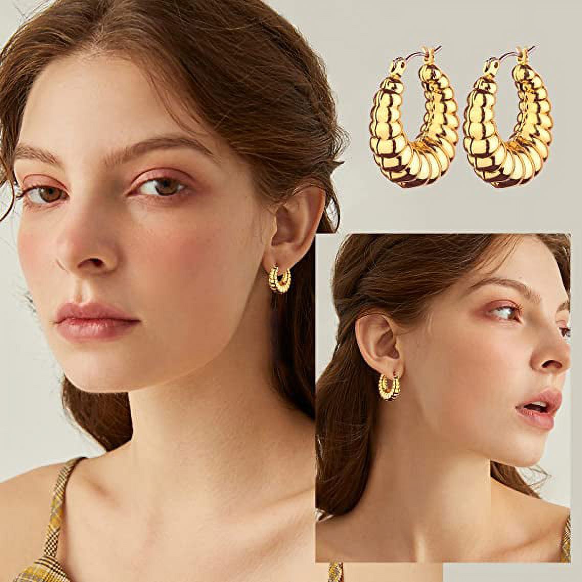 Wgoud 14k Gold Everyday Statement Chunky Hoop Earrings For Women 6 Pack Hypoallergenic 1090