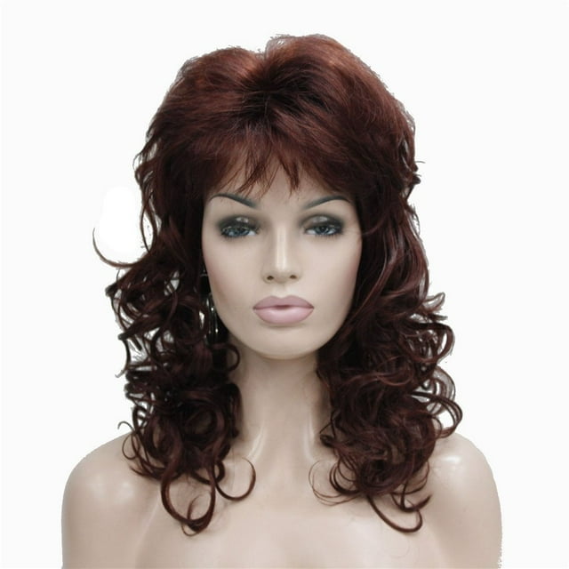 Aimole Peluca larga y rizada natural para mujer, pelo sintético, pelucas completas (33A-Dark Auburn)