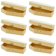 Pack of 6 - Small Unfinished Wood Funeral Coffins, 6 x 3 x 1.75 Inch Size, Fillable for Halloween Parties, Goth, Decoration, Small Pet Burials