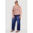 thumbnail image 3 of Women's Plus Size Solid Square Neck Short Sleeve Top, 3 of 4