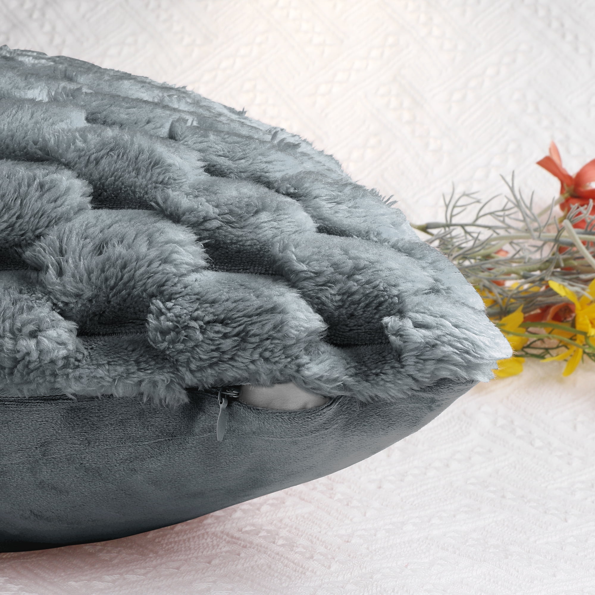 Unique Bargains 2 Soft Throw Pillow Covers Fur Decorative Fuzzy Plush Cushion Covers Gray 12" x 20"