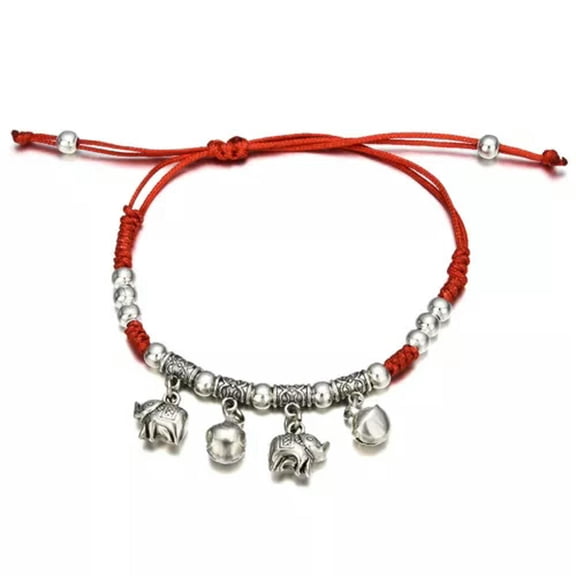 HOOUN Adjustable Vintage Women Lucky Bracelet Rope Woven Alloy Handmade Bangle Jewelry-Elephants