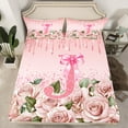 thumbnail image 2 of Castle Fairy Personalized Initial 4pcs Bed Sheets,Pink Sequin King Sheets,Rose Bow Super Cozy Sheet Set,Ultra Soft Cute Home Decor, 2 of 7