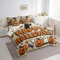 thumbnail image 3 of jejeloiu Happy Halloween Bedding Comforter Set 7 Pieces,Cute Ghost Pumpkin Full Bedding Set,Graffiti Hippie Fitted Sheet Flat Sheet For Children,Lightweight Room Decor Reversible, 3 of 8