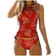 thumbnail image 1 of MKLEKYY Trajes De Baño Mujer 2 Piezas Women'S Fashionable Summer Maple Leaf Line Print Sexy Lace Up Split Swimsuit, 1 of 5