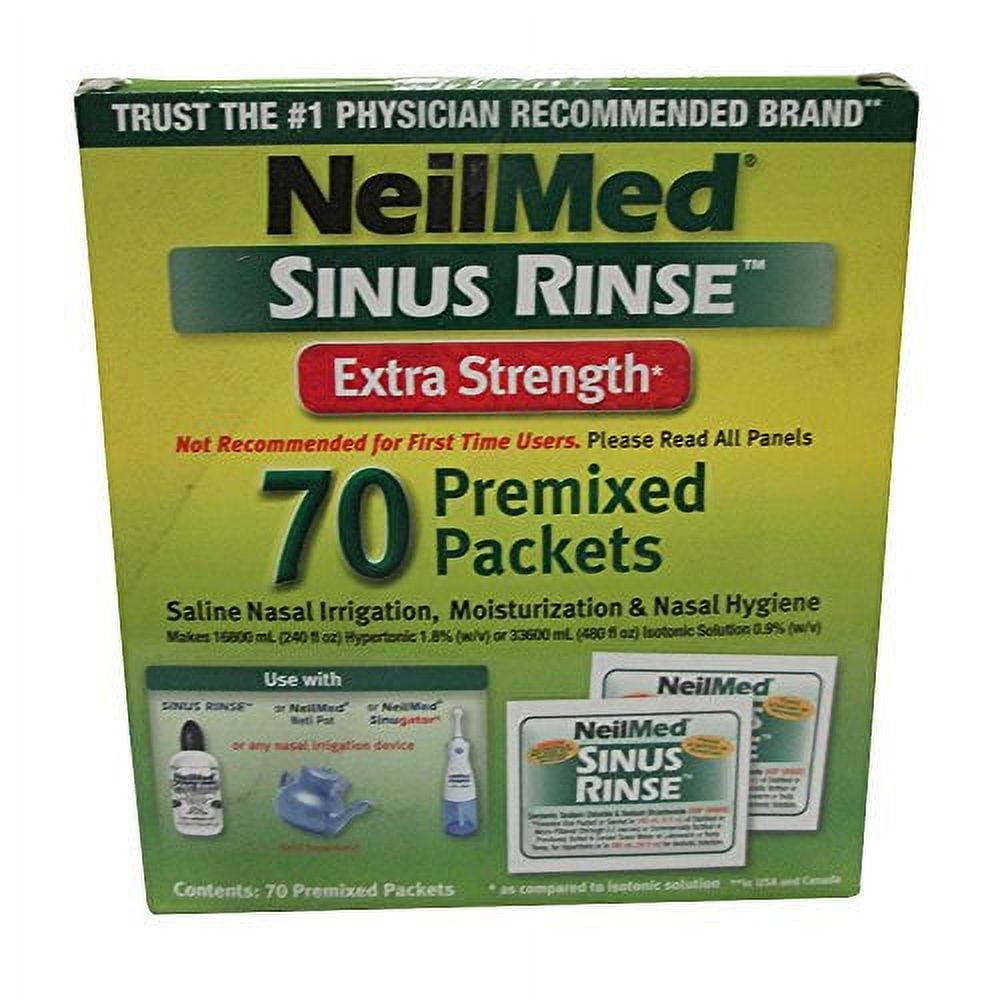 2 Pack NeilMed Sinus Rinse Extra Strength Soothing Saline - 70 Packets Each Isotonic or Hypertonic Rinse