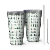 16oz Tumblers Green Christmas Tree Pattern Stainless Steel Vacuum Insulated Double Wall Travel Tumbler Cups Mug with Lid and Straw,Cleaning Brush for Coffee,Tea