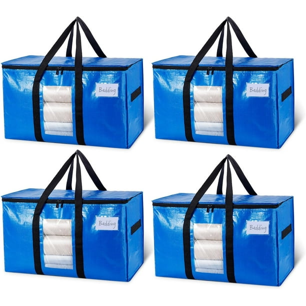 Pack de 4 Bolsas de Mudanza Extra Grandes Resistentes con Ventana Transparente y Asas Reforzadas para Ahorro de Espacio