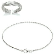 Sterling Silver Rope Anklet and Toe Ring Set