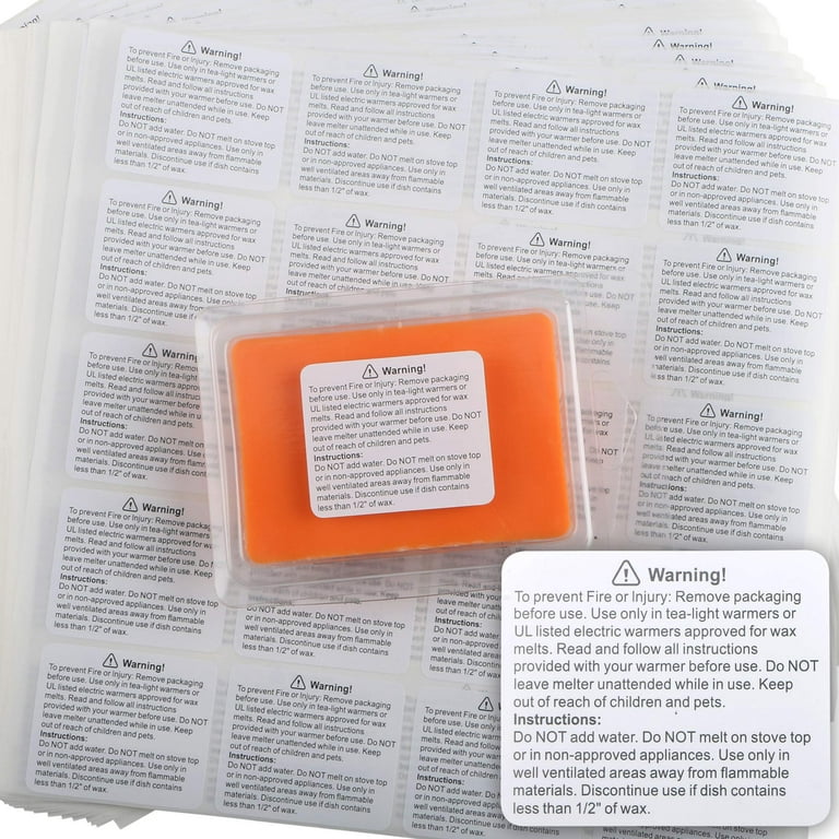 MILIVIXAY 600 Pieces Wax Melt Warning Labels Candle Warning Labels Wax Melt Warning Labels for Clamshell, 1.8 x 1.5 Inches