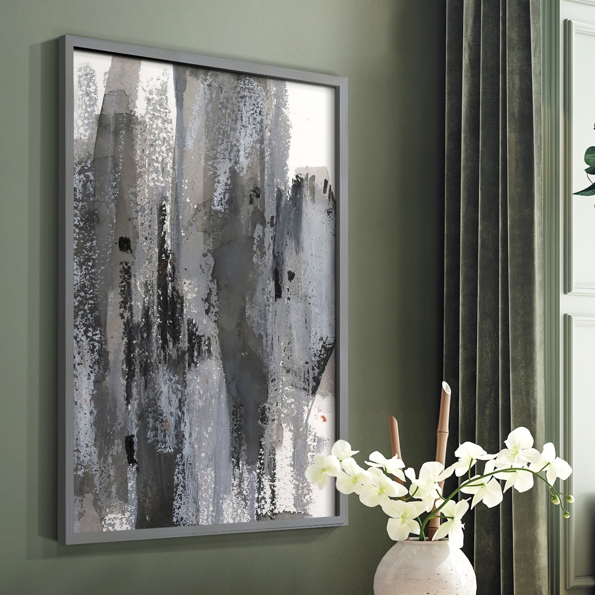 Loft Pastel III Framed Print in Gray Solid Wood Framed Print No Nail Hanging