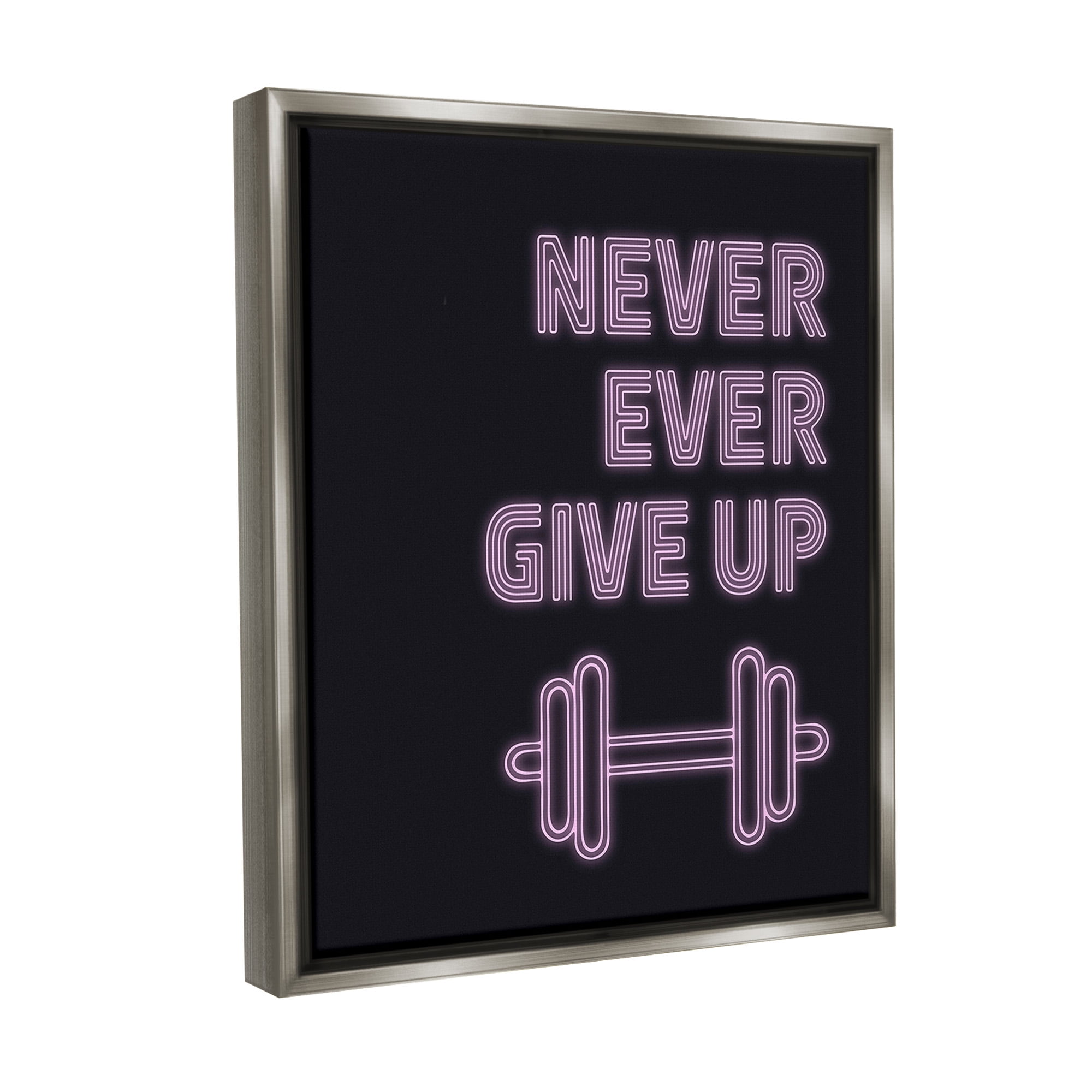 Stupell Industries Never Ever Give Up Inspirational Painting Gray Floater Framed Canvas Art Print Wall Art, 25 x 31