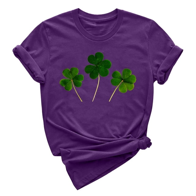 Besolor T-Shirts de Mode pour Femmes pour la Saint-Patrick T-Shirts Col Rond Trèfle T-Shirt Manches Courtes Basiques Hauts de Festival