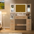 thumbnail image 6 of Zvivofla Makeup Vanity Desk with Mirror and 3 Color Lights, Power Outlet, 8 Drawers & 2 Cabinet, 6 of 9