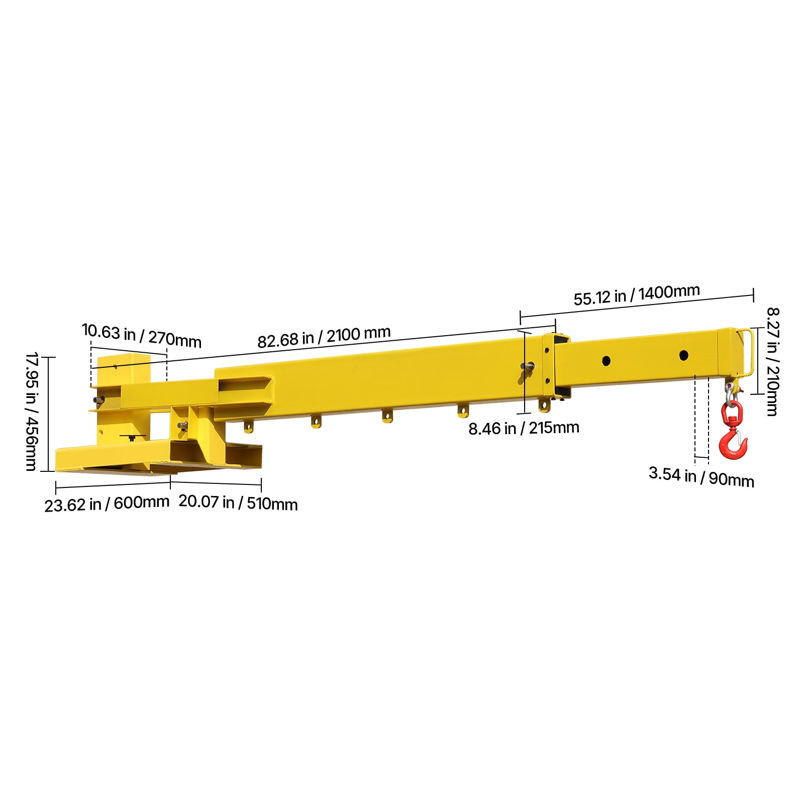 KFFKFF Mobile Forklift Crane, Load Limit of 6000lbs, Manually Adjustable Boom Reaches 56.1 inches, Equipped with Dual Hooks, Versatile Forklift Crane Extension for Warehouses