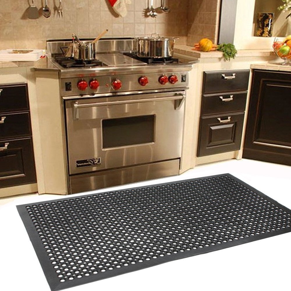 Heavy Duty Floor Mat Anti Fatigue Kitchen Bar Rubber Drainage Black 36 x  60