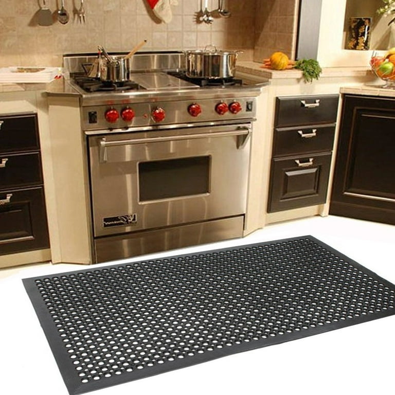 Rubber-Cal Kitchen Mat Anti-Slip Black 36 in. x 60 in. Rubber Grease Proof Kitchen Mat Commercial Floor Mat (Pack of 2)