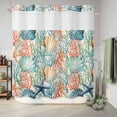 thumbnail image 6 of No Hook Shower Curtain, Coastal Beach Shower Curtains for Bathroom with See Through Top Window, Nautical Summer Coral Starfish Shell Waterproof & Washable Bath Curtain Standard 72"x72", 6 of 9