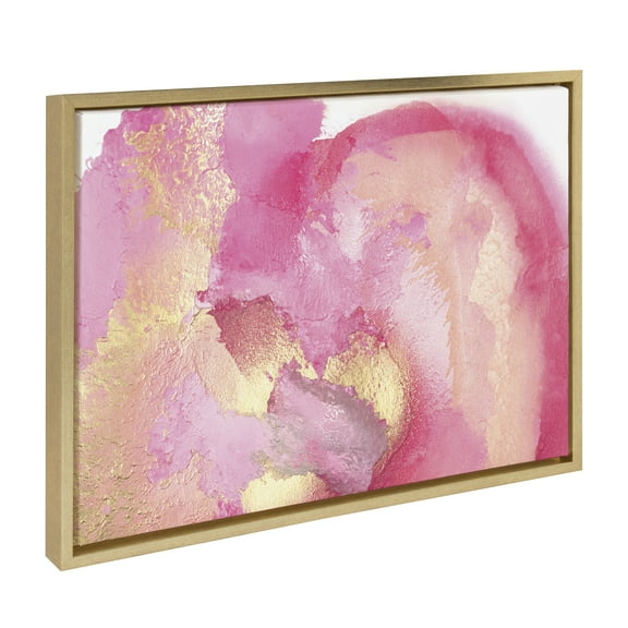 Kate and Laurel Sylvie Pink Golden Hour Framed Canvas Wall Art by Mentoring Positives, 18x24 Gold, Modern Abstract Soft Pink Art for Wall Decor