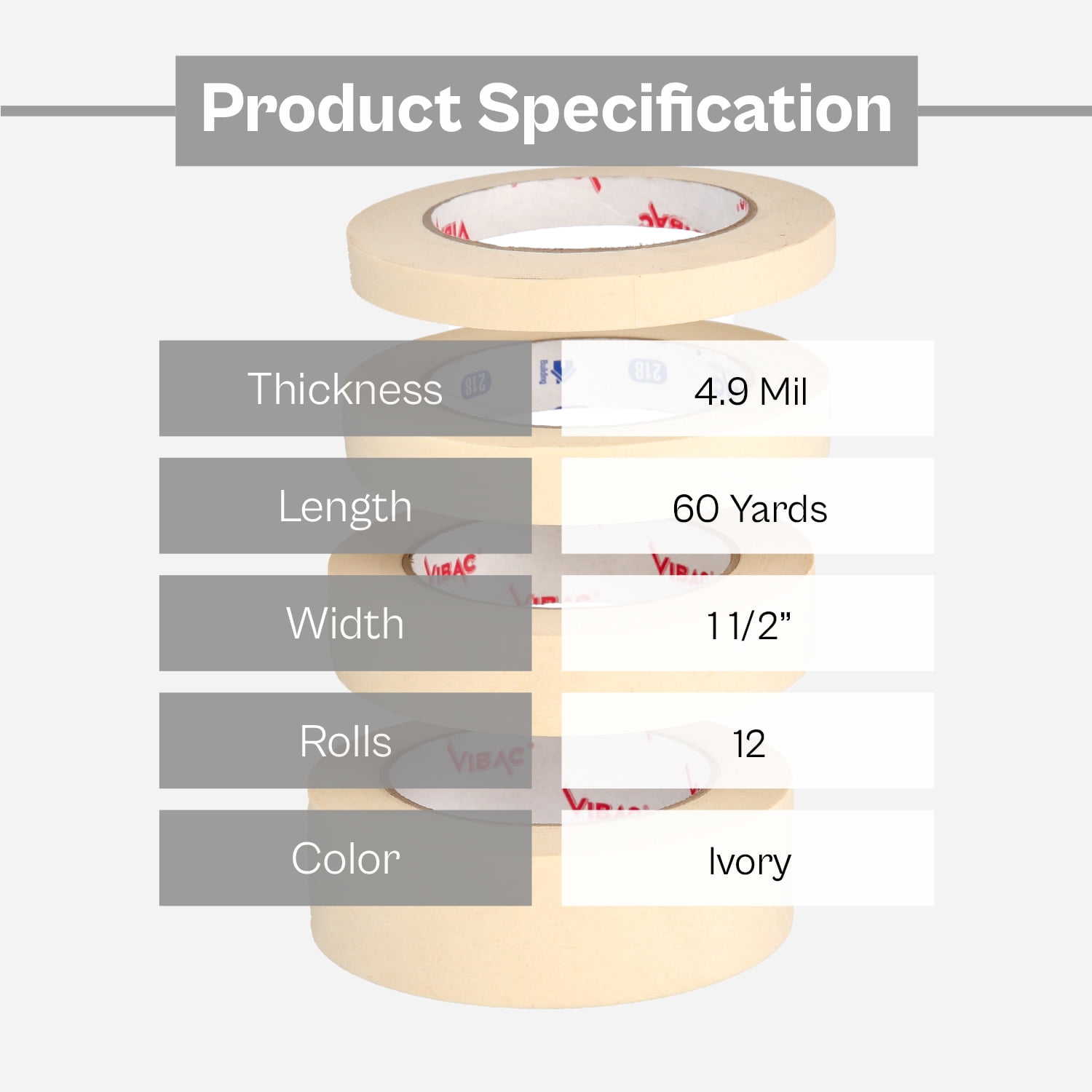 MMBM 12 Rolls - 4.3 Mil - General Purpose Masking Tape Water & Oil Resistant, Quality Adhesive, Mutipurpose, Ivory, 1.5" x 60 Yards