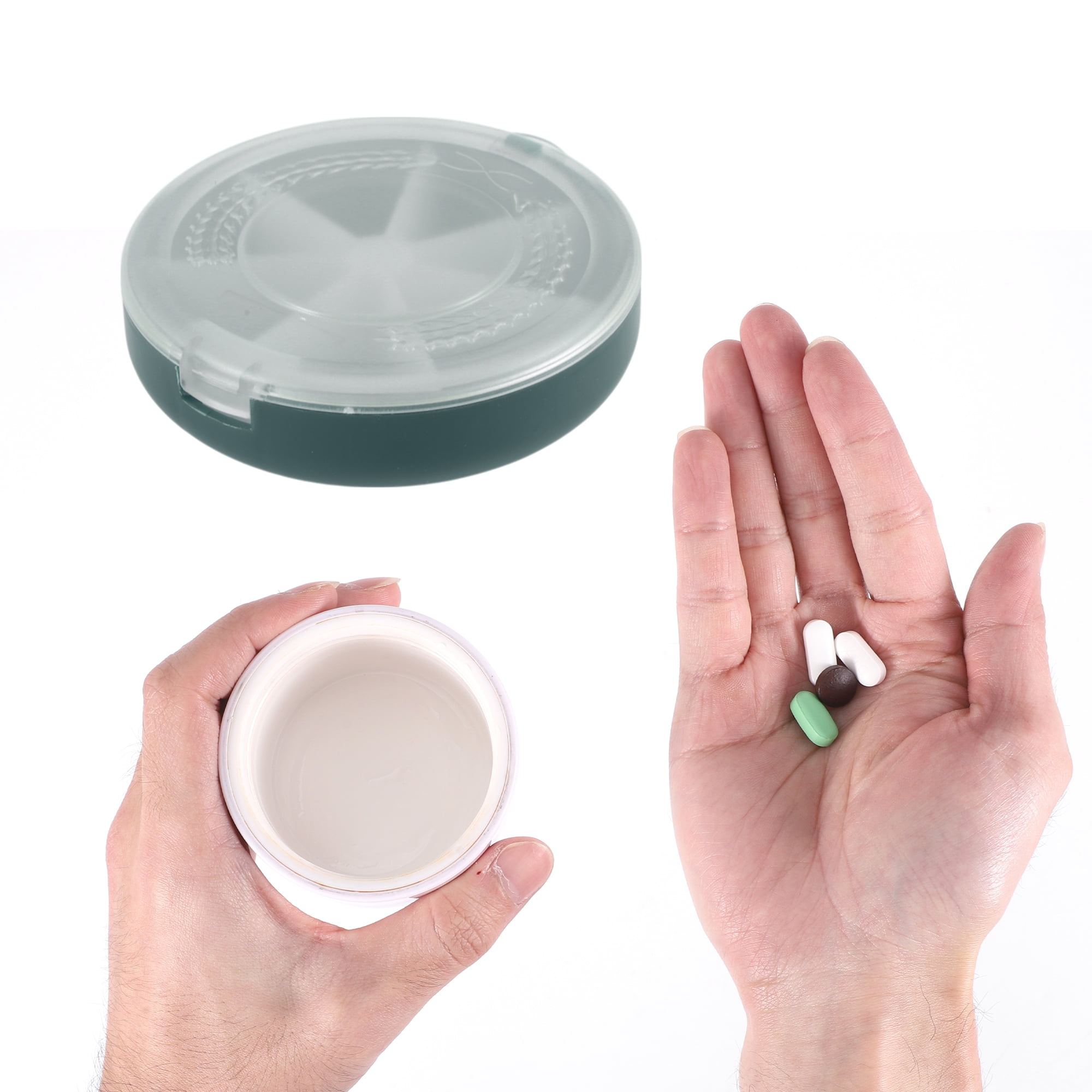 Unique Bargains Lightweight 7 Grids Flip Up Circular Pill Case 1 Pc Green