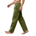 thumbnail image 3 of Inglocry Men's Casual Linen Cotton Pants Elastic Waist Summer Beach Trousers Lightweight Yoga Vacation Pants with Pockets Army Green XL, 3 of 5