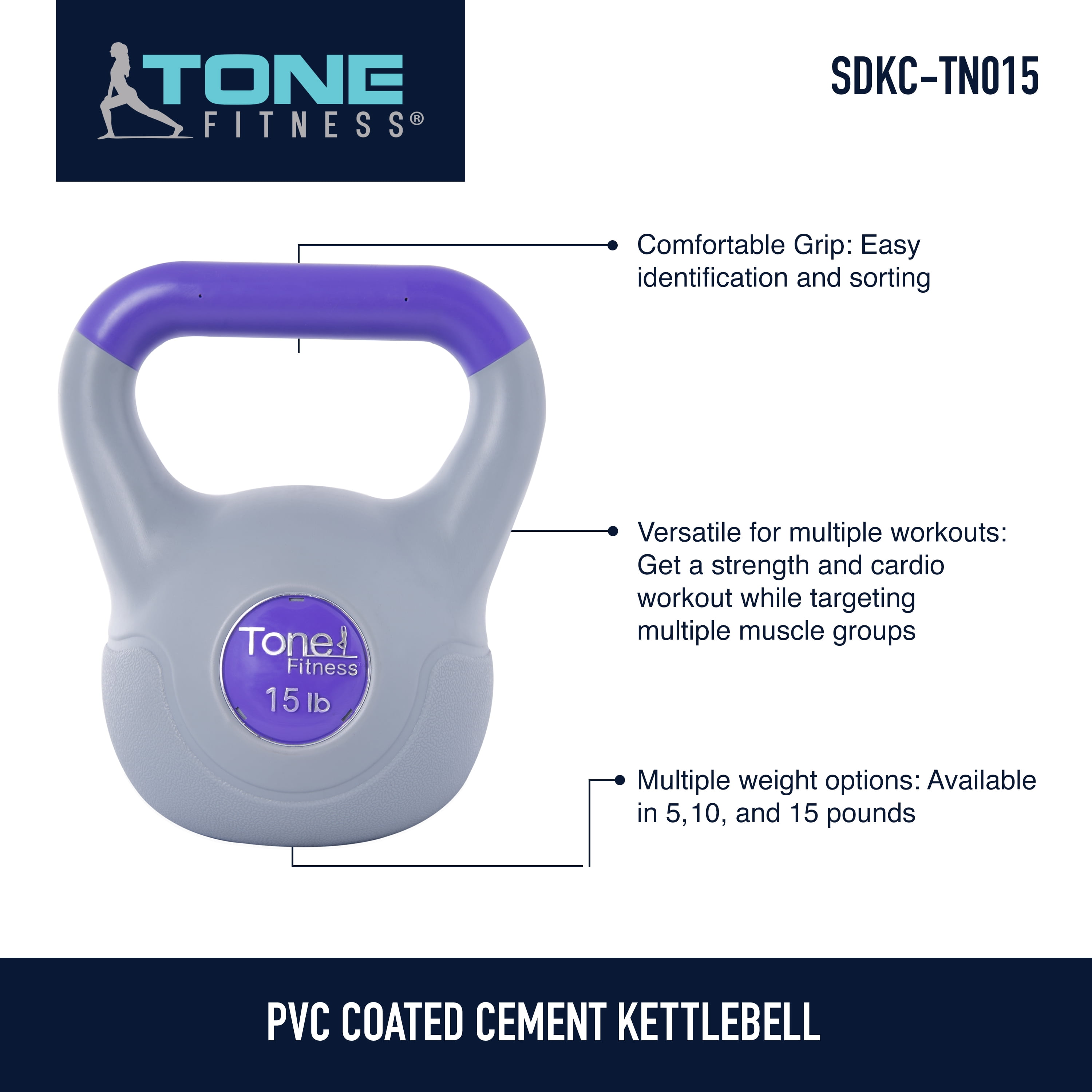 Tone Fitness 15lb Cement Filled Kettlebell Walmart