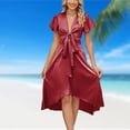 thumbnail image 3 of Vestido de mujer A Line Bow V Neck Vestidos casuales Moda para cóctel (Vino rojo S) FLhrweasw Para estrenar, 3 of 8