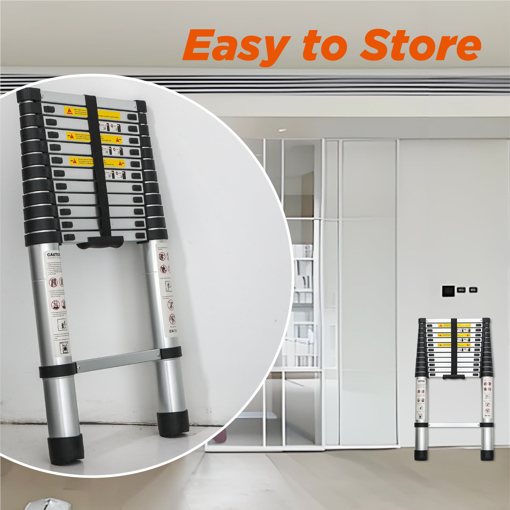 MAYEERTY Telescoping Ladder 16.5FT, Telescopic Extension Ladder, Aluminum Alloy Portable Folding Ladder for Indoor Outdoor, Heavy Duty 300 lbs Load