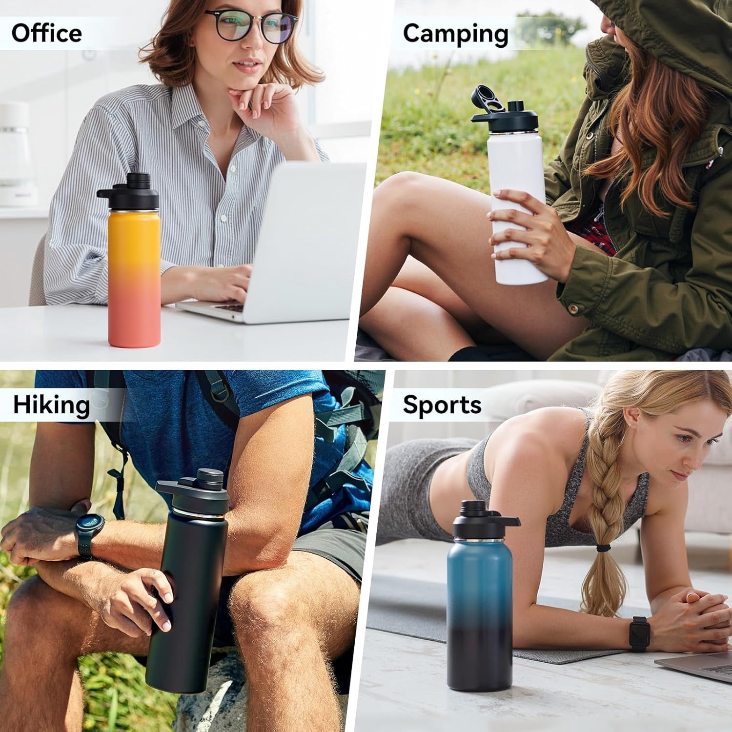 EP 18 oz Insulated Water Bottle with Handle, 304 Stainless Steel Water Bottles with Wide Mouth, Double Wall Vacuum Sports Water Bottle, BPA Free, Keep Cold and Hot, Blue&Black