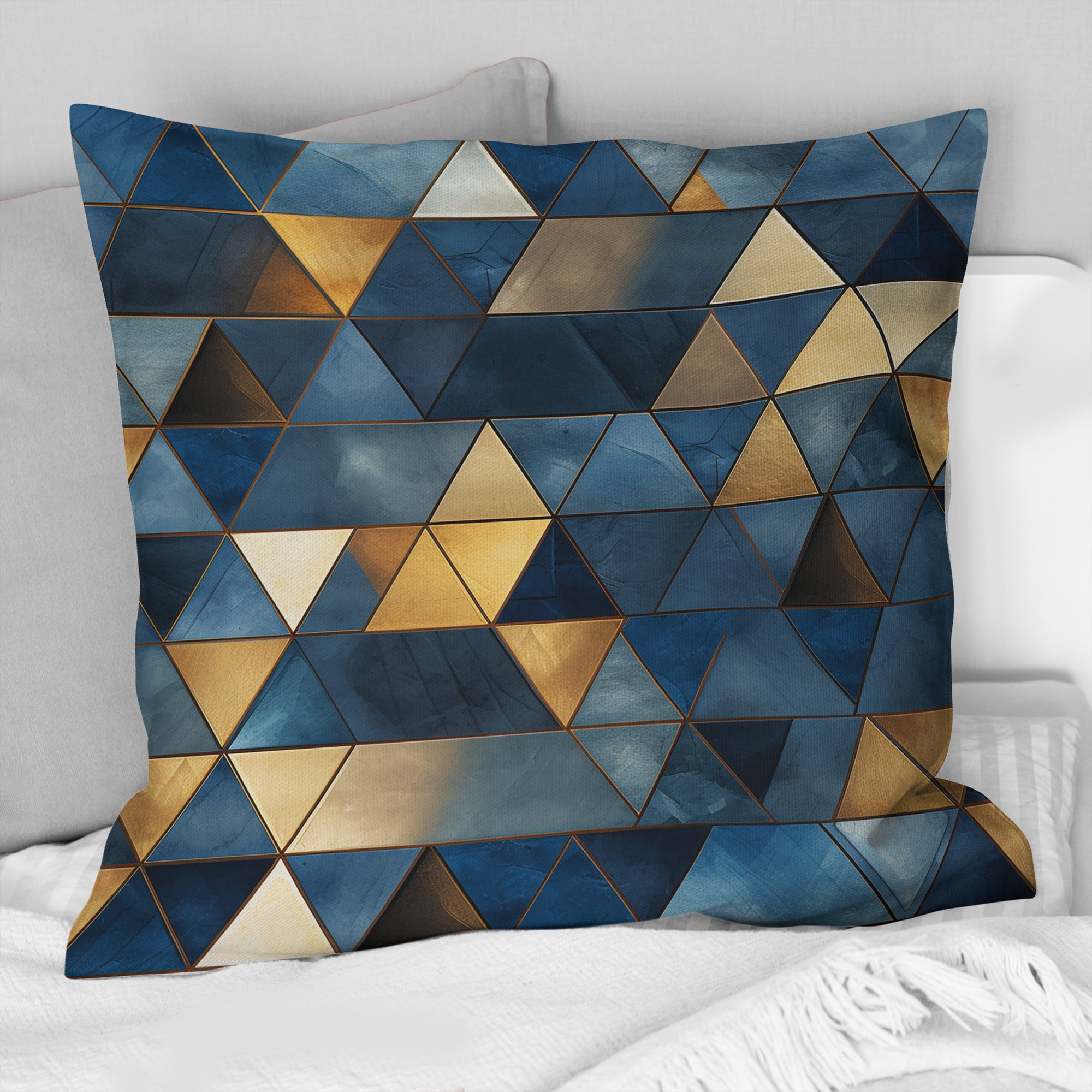 Designart Mosaic of Beige and Blue Triangles II Geometric Throw Pillow Modern Pillow For Couch Insert And Pillows Covers For Living Room Decor Walmart