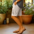 thumbnail image 4 of CFLVAEK Linen Bermuda Shorts for Women Knee Length High Waisted Shorts Summer Casual Wide Leg Beach Vacation Outfits with Pockets Khaki M, 4 of 6