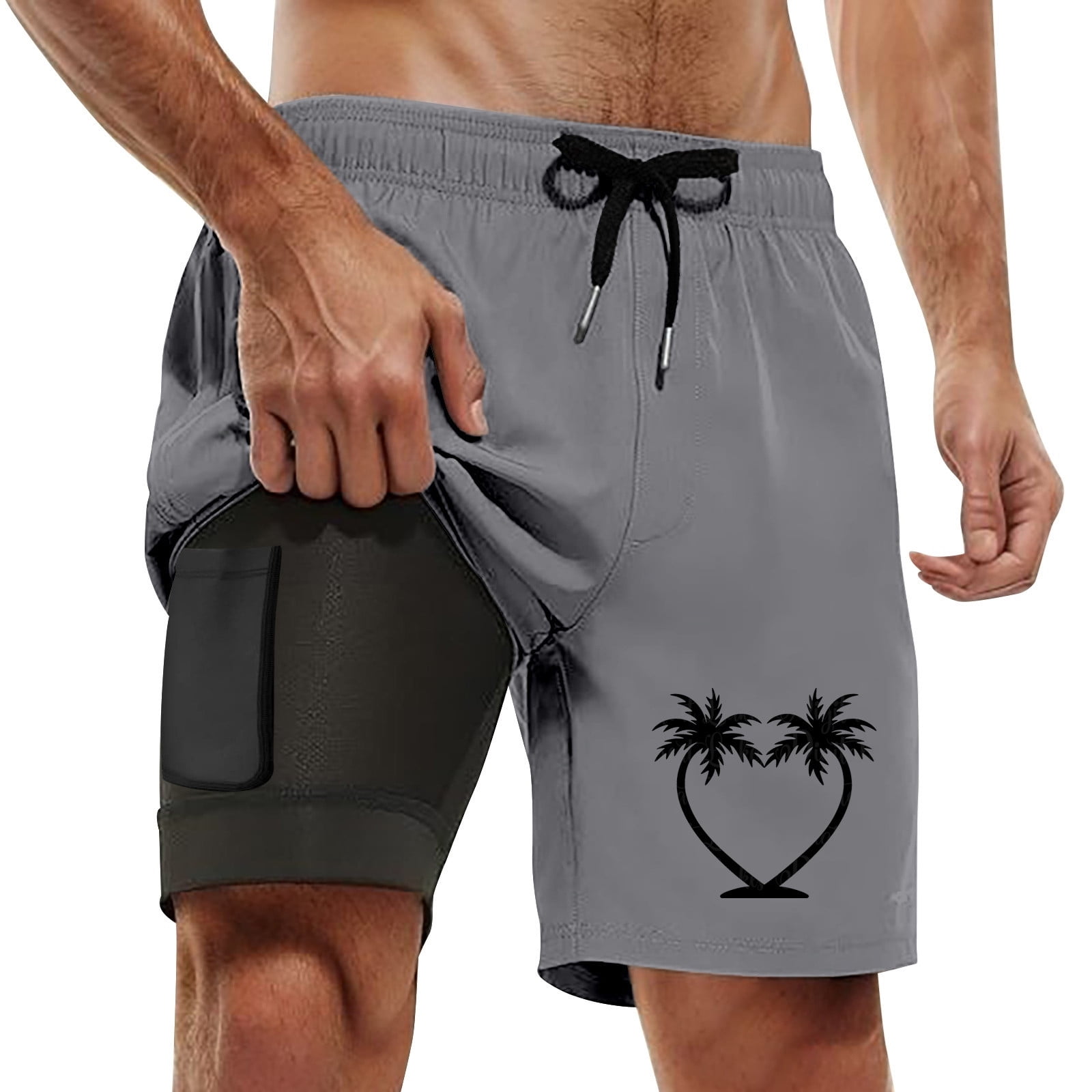 FUZHIQ Swim Shorts Men Compression Lining Loose Fit Solid Color Quick-Dry 4th Of July Swim Trunks with Compression Liner Stretch Fabric Beach Wear,XXXXXL