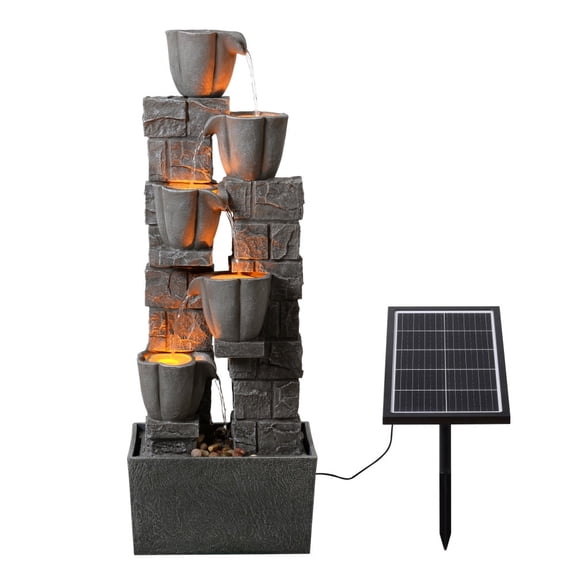 WarmGarden Solar Powered Water Fountain with Tulip Design – Natural Grey Outdoor Garden Fountain | Eco-Friendly & Decorative