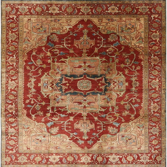 Ahgly Company Indoor Square Mid-Century Modern Red Persian Area Rugs, 5' Square