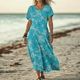 thumbnail image 1 of LOVZFMLL Robe à Col en V à Manches Courtes Imprimée à la Mode pour Femme Jupe Longue Bleu Ciel m, 1 of 5